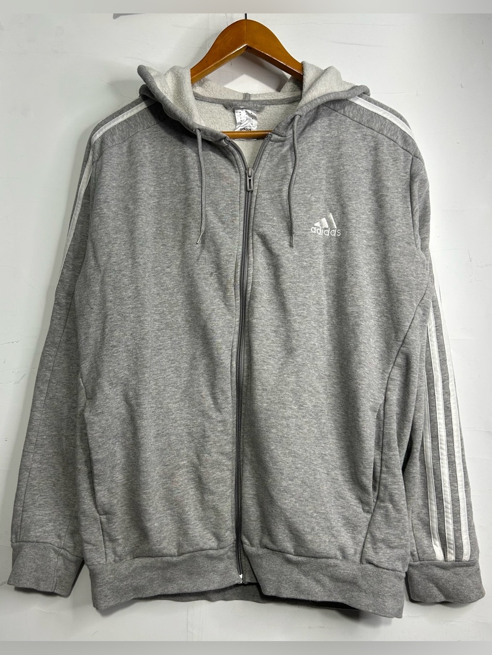 Adidas Grey Zip Front Hooded Sweatshirt Medium